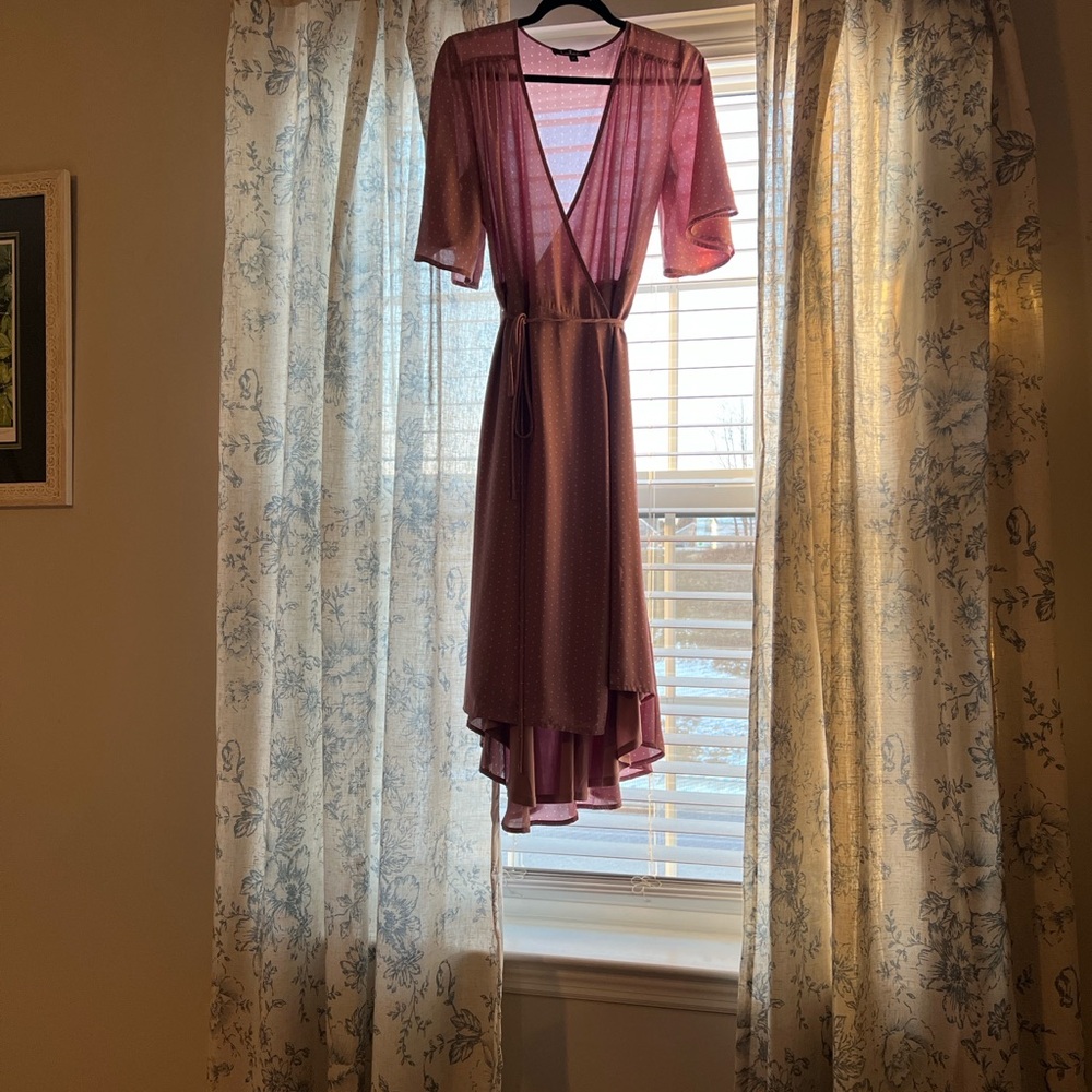 Farah Mauve Print Midi Wrap Dress